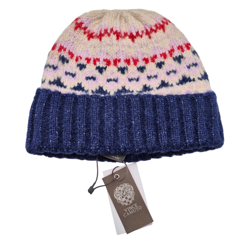 Vince Camuto Brushed Fair Isle Beanie Hat One Size Fits Most Navy Unisex